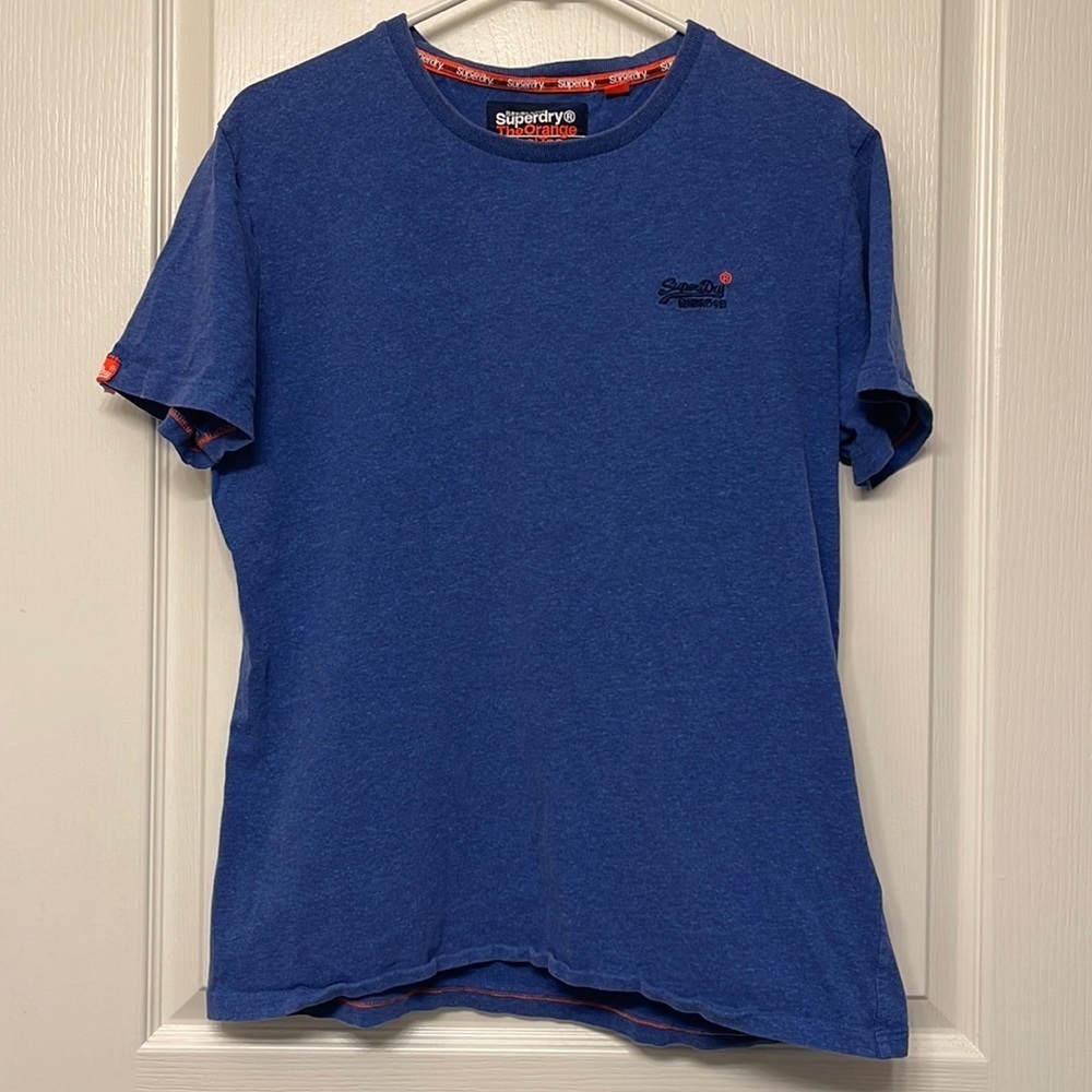 Superdry The Orange Label Tee Blue Shirt Embroider Logo on Chest Size Large EUC - Picture 2 of 6